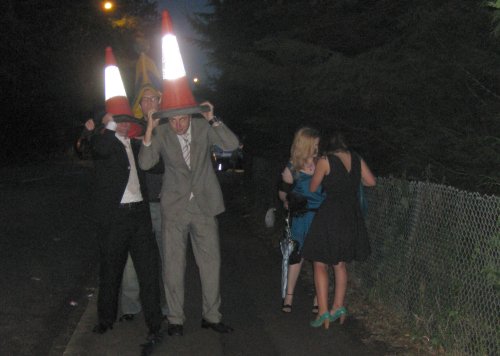 It's not a party unless you get a traffic cone.